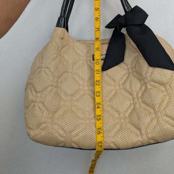 ♠️Kate Spade Quilted Woven Straw Satchel Hand Bag with Bow Accent Beige - Picture 15 of 17